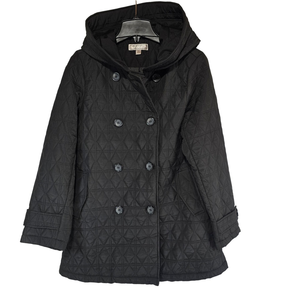 SIMONTON Says‎ Black Quilted Double Breasted Hooded Jacket Women's Size Small